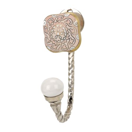Pink Square Ceramic Metal Hook Silver Fitting